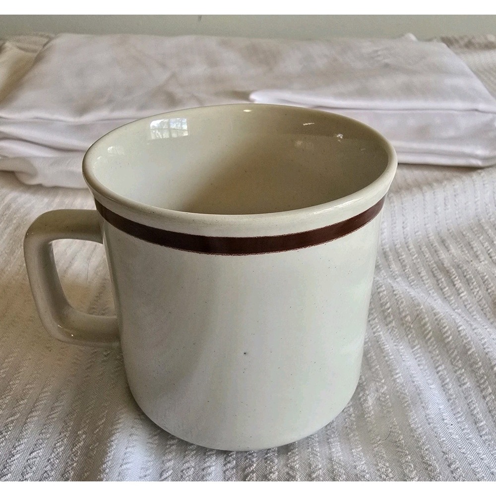 Genuine Stoneware Japan Mug Whote with Brown Stripe